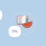 getekende afbeelding van o.a. een fotocamera, een meloen en een opengeslagen boek, waarbij drie percentages vermeld staan