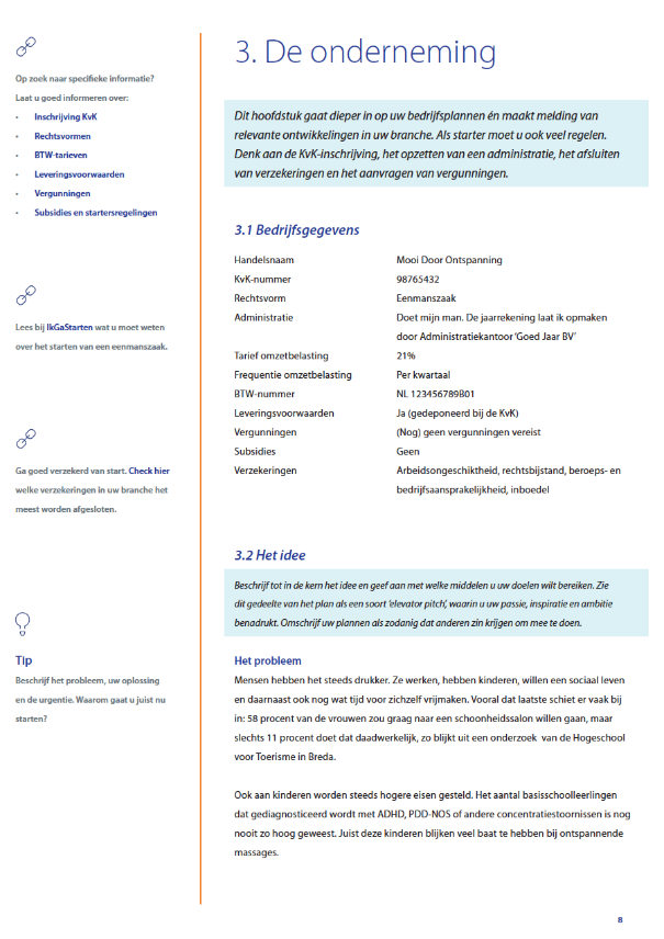 Ondernemingsplan voorbeeld zakelijke dienstverlening  Ikgastarten